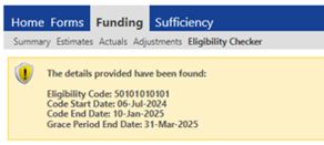 Image of the OPP eligibility code information