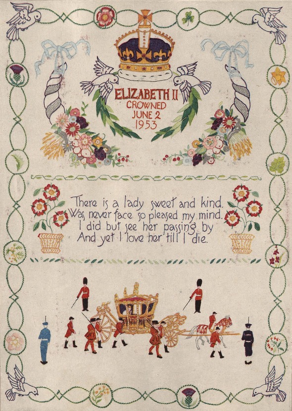 AM/12/3/4 Embroidery by members of Angmering’s Women’s Institution, to mark Queen Elizabeth II’s Coronation, 1953