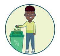 Cartoon man using a compost bin