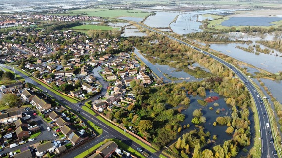 Flooded countryside in West Sussex