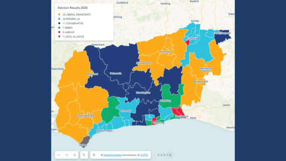 West Sussex elections 2026 results map. Click for full details