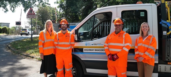 Head of Local Highway Operations Michele Hulme, Highway Rangers and Cllr Erika Woodhurst-Trueman