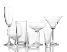 Selection of clear drinking glasses in various shapes and sizes