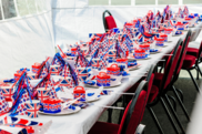 Long table with union jack table wear and flags