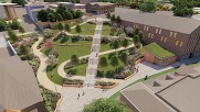 Artist impression of a green space linking to roads by steps