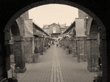Black and white image of the shambles at Bewdley Museum