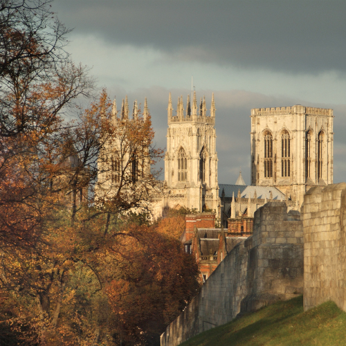 A view of the city walls with the Minster in the backdrop