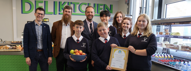 Huntington School students and staff with Cllr Webb