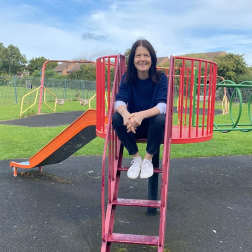 Cllr Kent on a slide