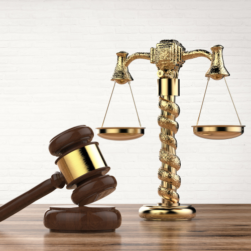 Scales of justice and judge's hammer