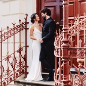 A married couple outside York Mansion House door