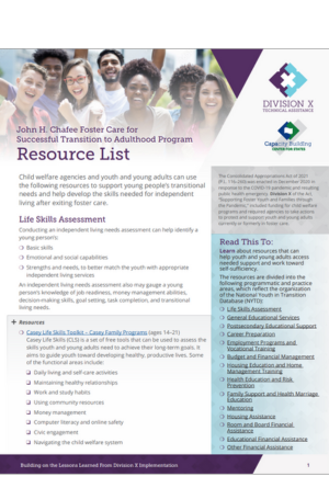 John H. Chafee Foster Care for Successful Transition to Adulthood Program Resource List
