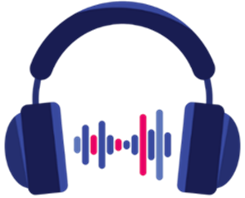 Cartoon image of headphones with music playing