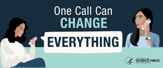 Illustration of a mother and daughter, both holding their cell phones, with the phrase, "Once call can change everything" written between them.