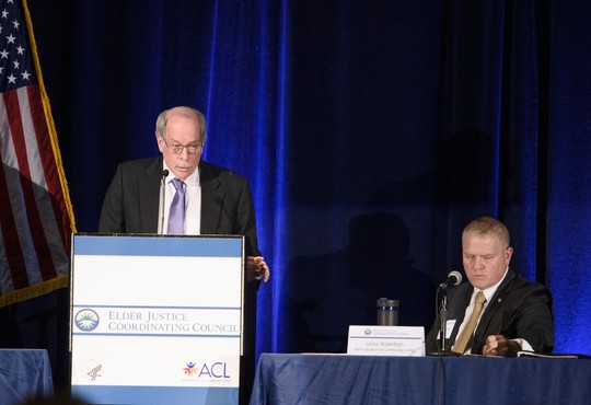 Robert Blancato speaking at the EJCC meeting as ACL Administrator Lance Robertson takes notes.