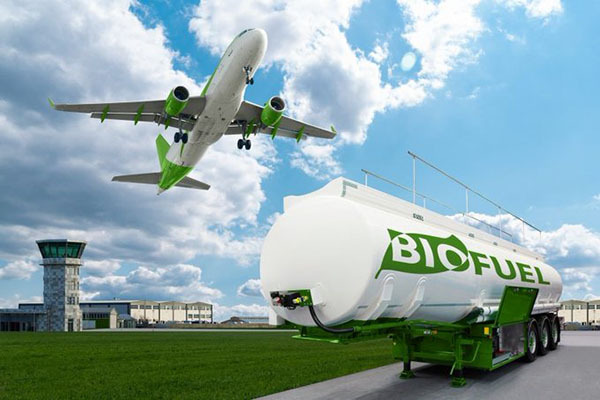 plane over biofuel tank