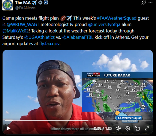 FAA weather squad guest, WDRW WAGT meteorologist Malik Bryant