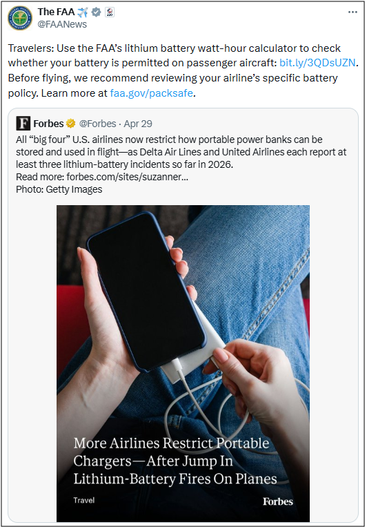 More Airlines Restrict Portable Chargers