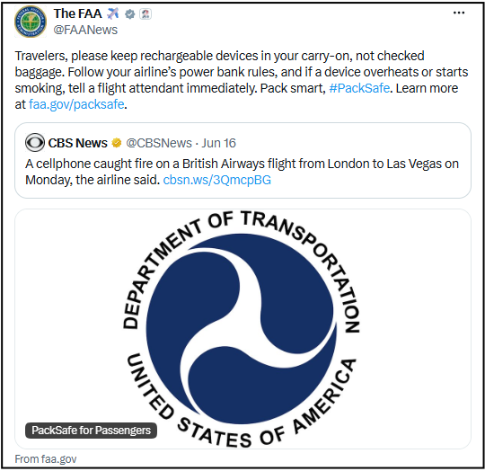 FAA on X retweet from CBS News