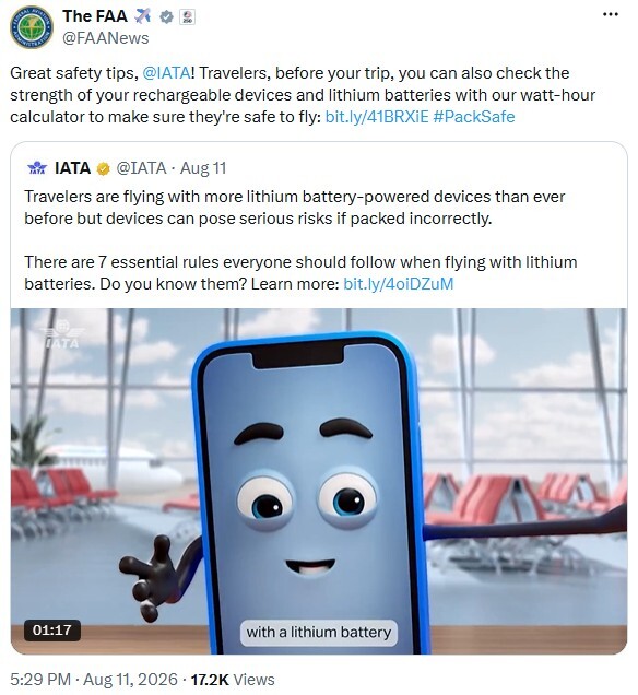 FAA shares IATA on X