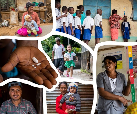 Collage of photos from around the world of women, men, and children that USAID's Neglected Tropical Diseases has worked with 