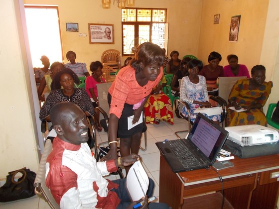 Women learn basic computer literacy skills at the Wau Civic Engagement Center, which USAID established in 2016.