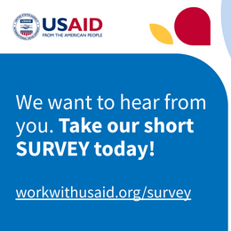 Graphic that reads "We want to hear from you. Take our short SURVEY today!"