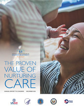 The Report to Congress cover features a woman holding up and smiling at a young child and smiling.