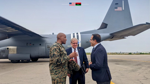 USAID Country Representative John Cardenas,Ambassador Norland and  General Langley on their arrival in Tripoli.