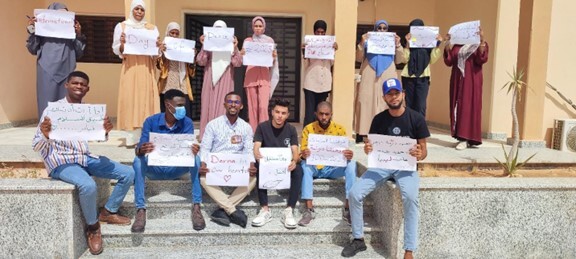 Tawarega PLAY for Peace Youth Club shares messages for peace and support for Derna on International Peace Day.