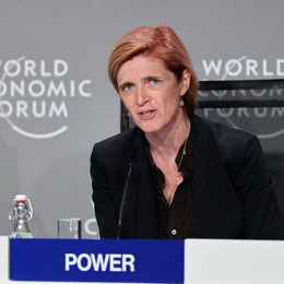 USAID Administrator Samantha Power participates in a panel discussion. 