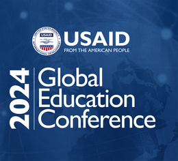 USAID logo, and white text reading "2024 Global Education Conference" on a blue background