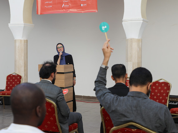 Nouran Alarbi leads a Libyan Debate Club meeting in Benghazi.