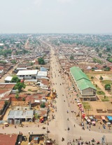 An aerial view of a city in the DRC that will be used to measure plots and buildings to assess values.