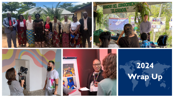 a photo collage with 4 pictures, 1 graphic. The photos show a range of settings and individuals involved in the Local Works program across the world.