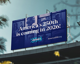 Image of an America250 billboard in Time Square.
