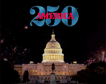 Photograph of the U.S. Capitol with the America250 over the top of the dome.