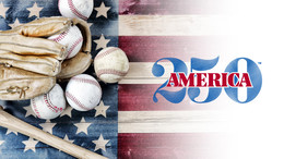 Decorative photo of baseballs and the American flag.