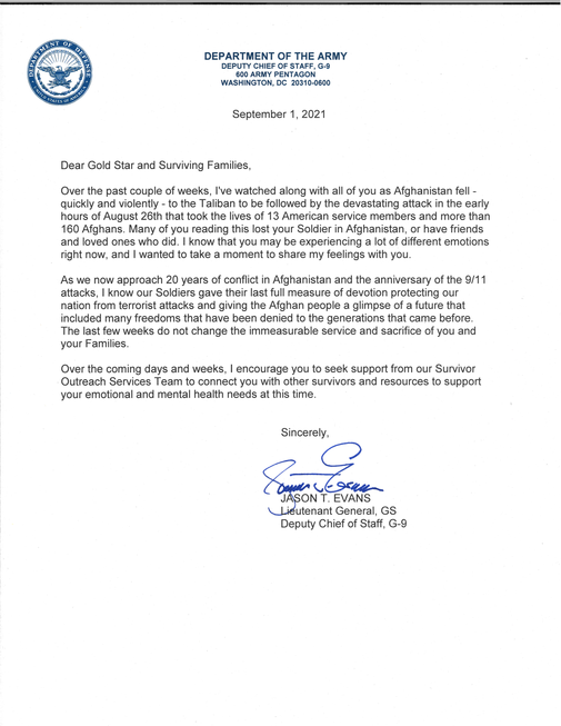 DCS G9 Letter to Survivors about Afghanistan