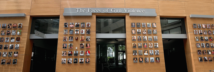 "Faces of Gun Violence" exhibit wall