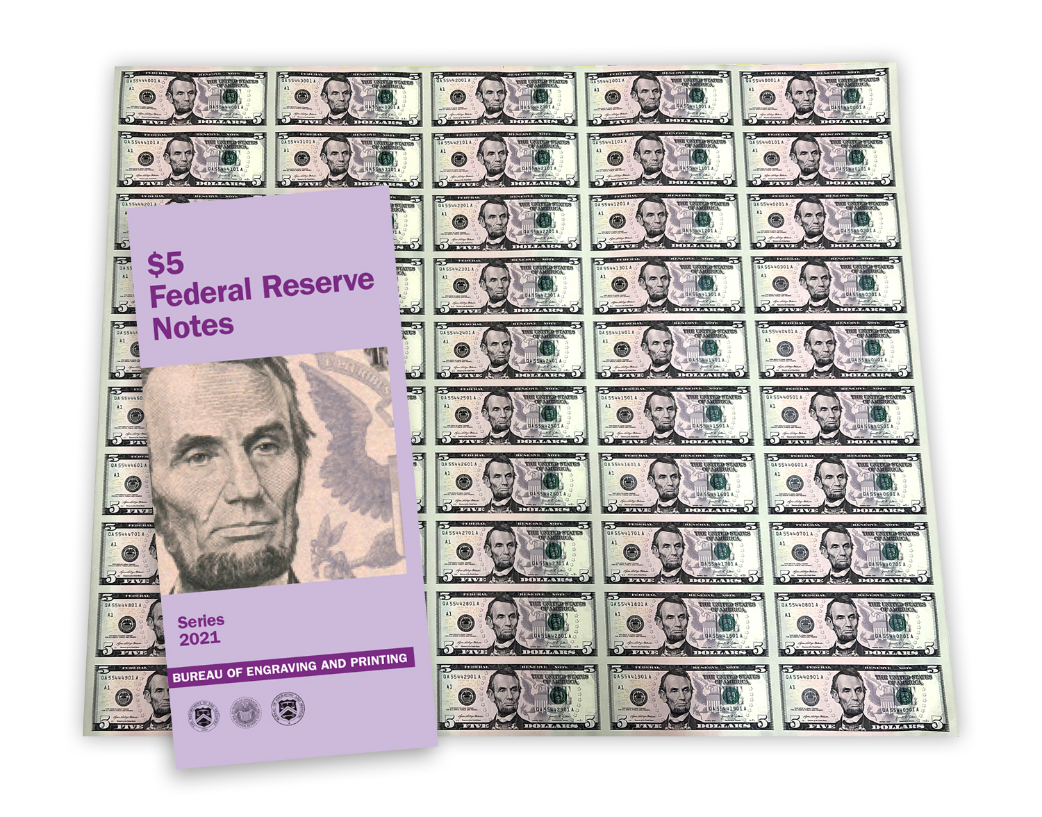 New Series 2021 $5 Uncut Currency Sheets