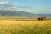 Home in a Field with Mountain in the Background