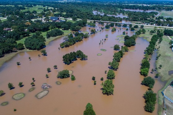 An aerial view of flooded lands