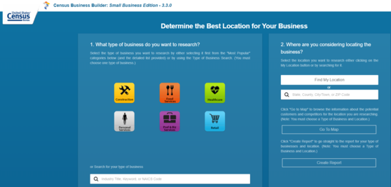 A screenshot of Census Business Builder, v.3.3.0
