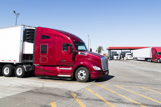 A truck parked at a highway truck stop