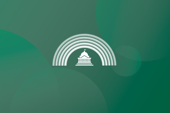 A graphic of the U.S. Capitol with representations of people around it