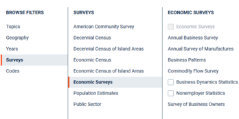 Filtering options on data.census.gov