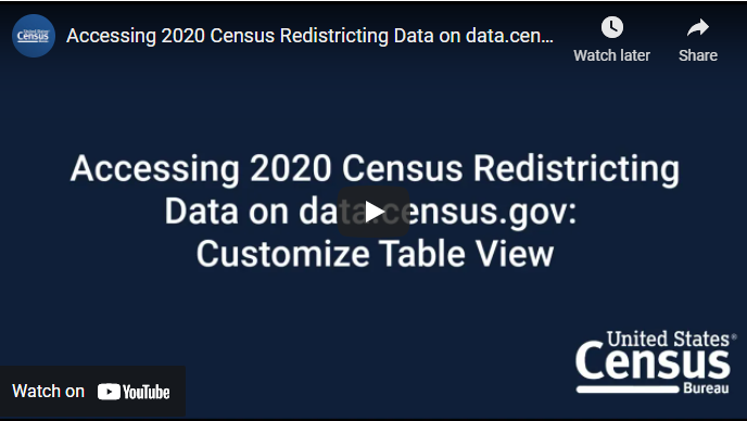 Accessing 2020 Census Redistricting Data on data.census.gov: Customizing Your Table View
