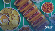 Hot dogs, chips, dip, and other snacks.