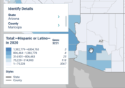 A map highlighting Hispanic or Latino population in Maricopa County, AZ